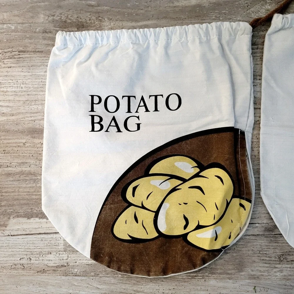 3 Cloth Onion Garlic Potato Fabric Storage Bags Bag With Drawstring & Zipper